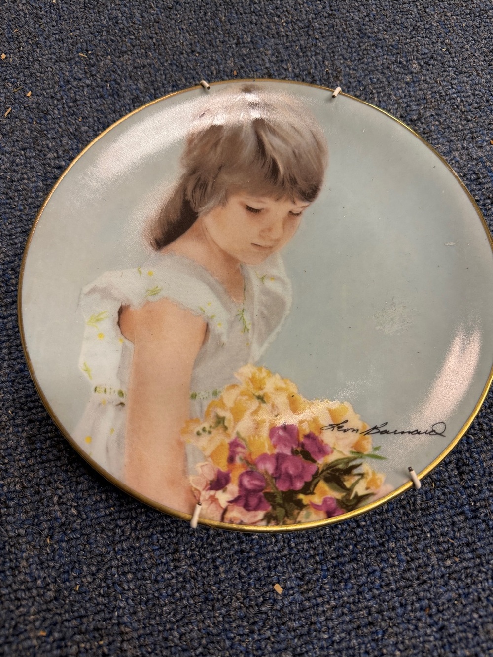 Decorative Girl Portrait Porcelain Wall Plate - Pastel Blue
